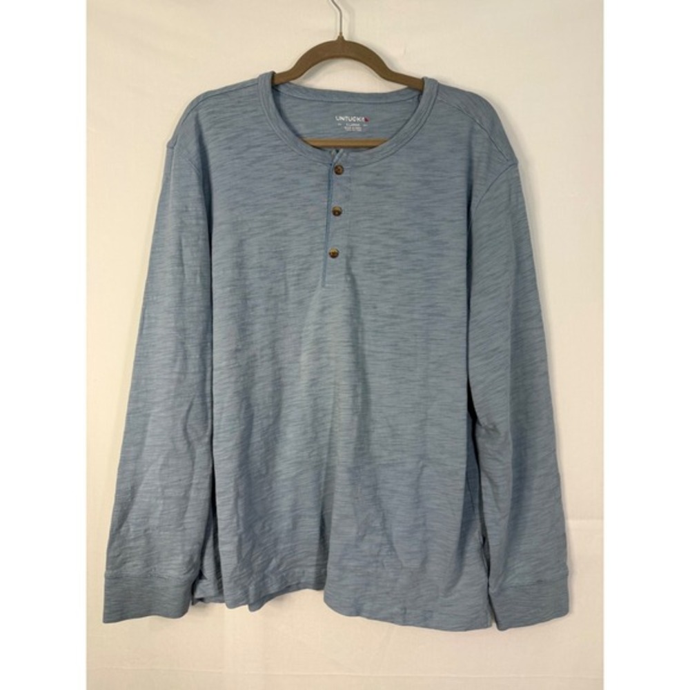 UNTUCKit‎ Yannik Henley Mens XL Blue Long Sleeve Cotton Slub Shirt 41197